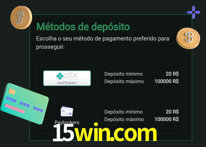O cassino 15win.com oferece uma grande variedade de métodos de pagamento